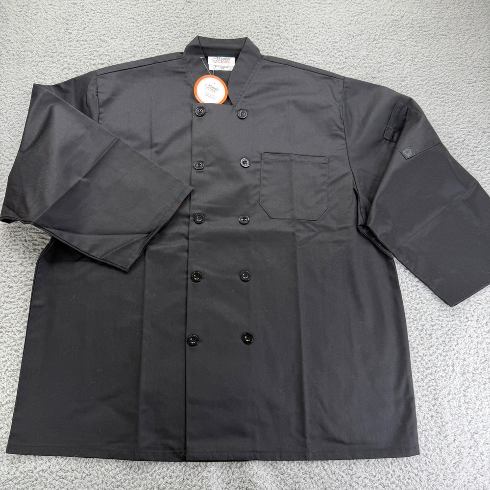 HAPPY CHEF 3/4 Long Sleeve Coat‎ Style # 403 Men's Large Black New Buttons